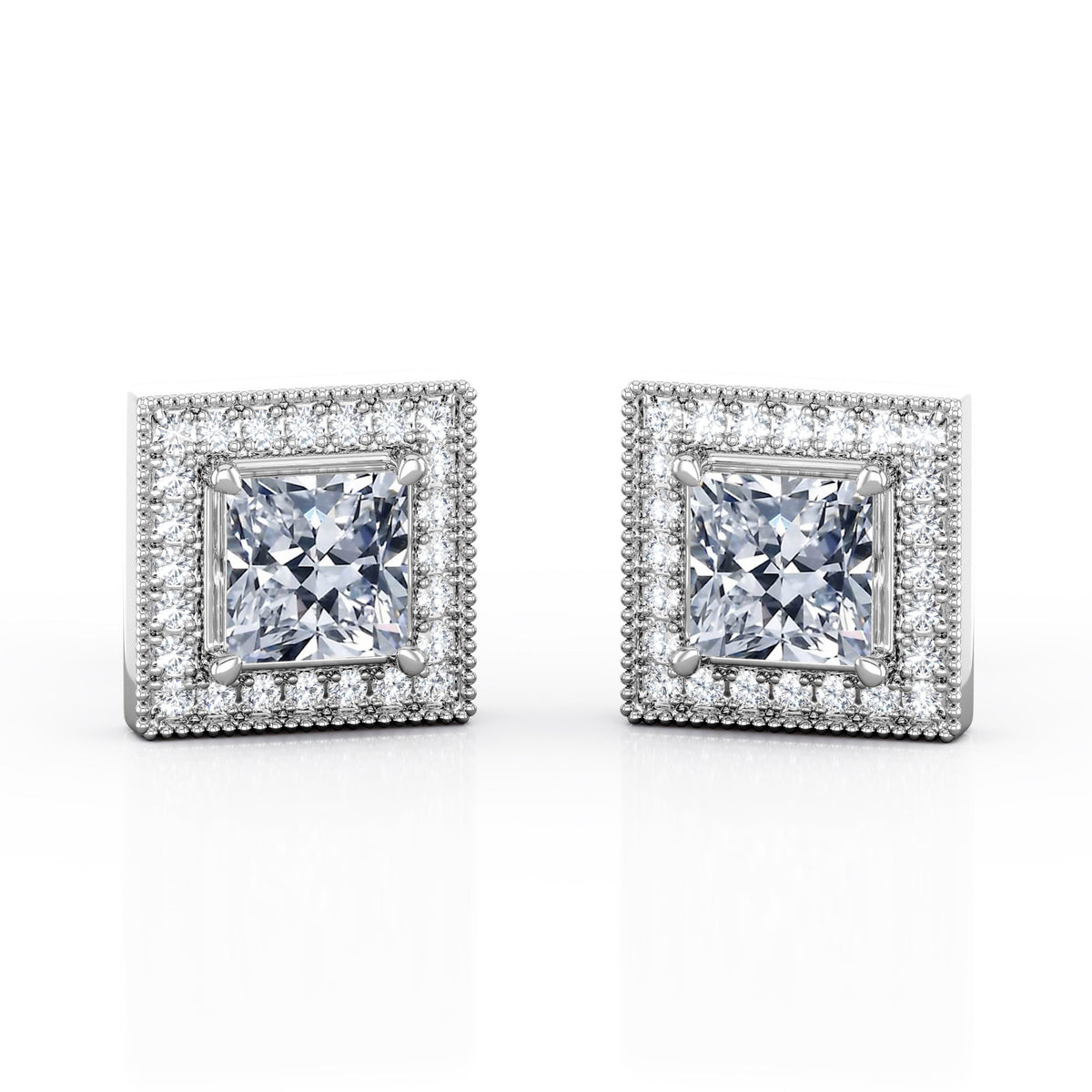 Milgrain Set Moissanite and Diamond Stud Earrings