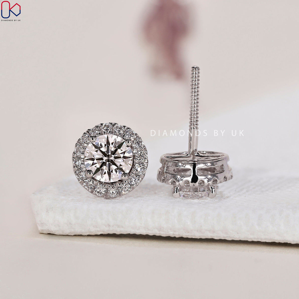 Round Diamond Earrings - Halo Design