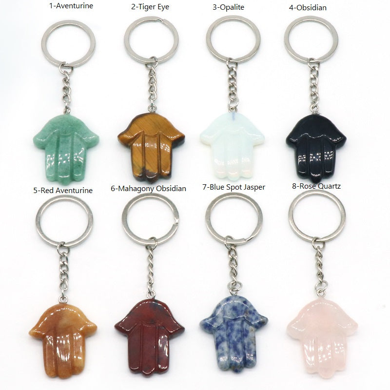 Natural Stone Crystal Keyring - Hamsa Hand -  Spiritual Gift Protection  - New!