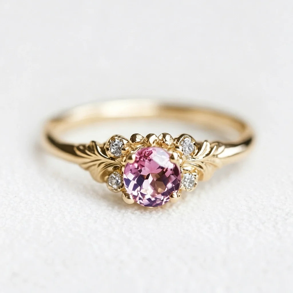Rosalind’s Petal | Round Cut Pink Sapphire Engagement Ring