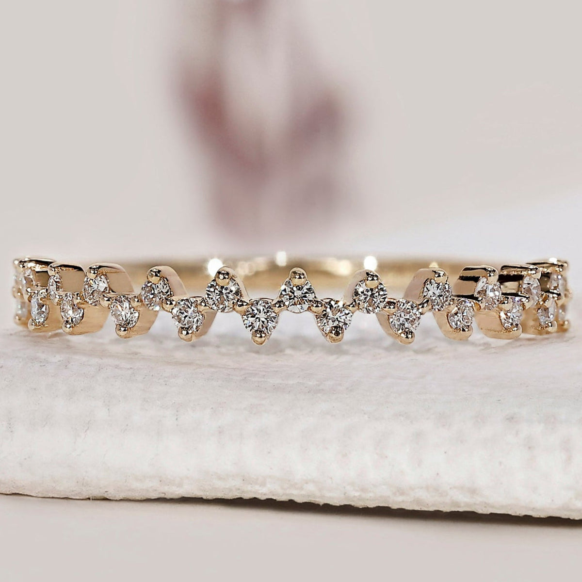 Zig Zag Diamond Wedding Band In Yellow Gold