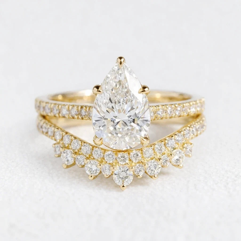 Grace’s Diadem | Vintage Pear Cut Lab Diamond Bridal Set 2pcs