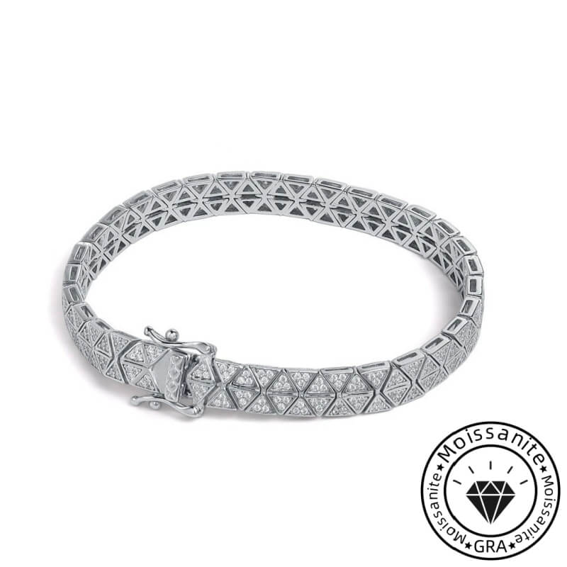 Chic round cut moissanite bracelet, rhodium plated, 925 sterling silver