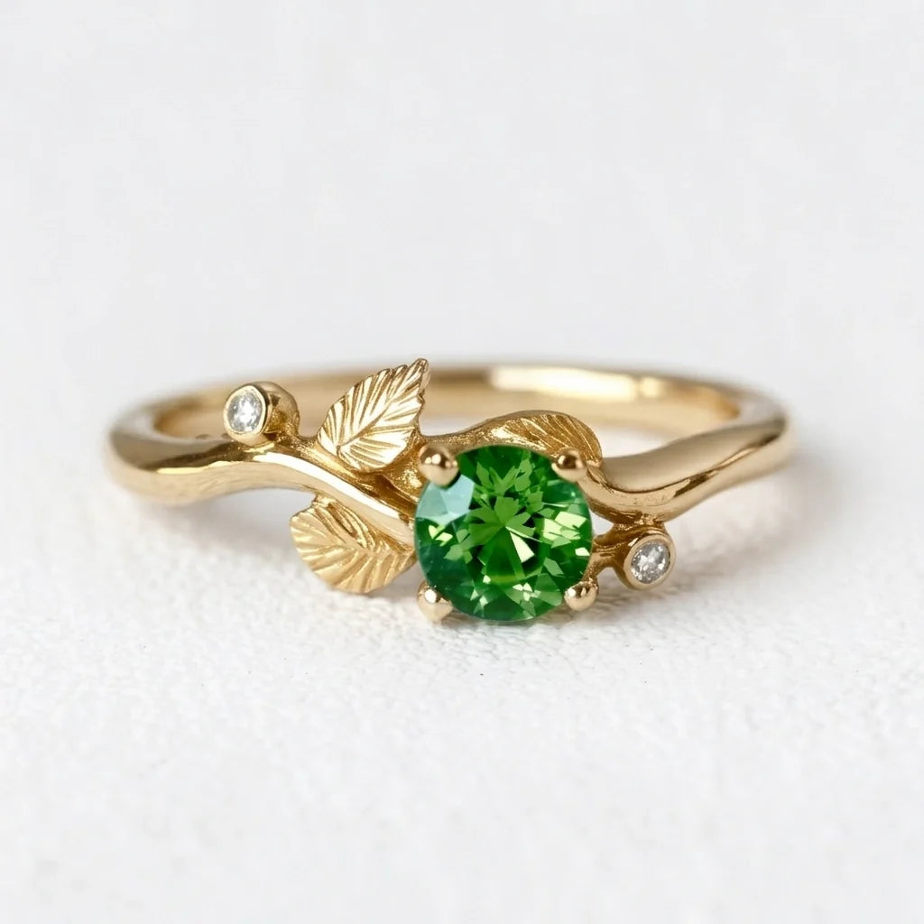 Ariadne’s Twine | Round Natural Emerald & Organic Vine Ring
