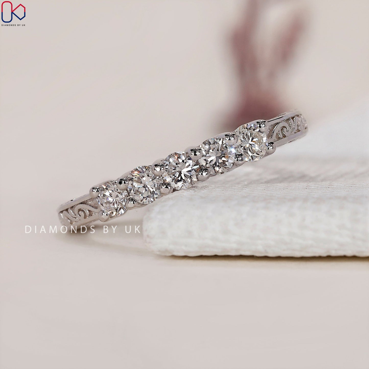 Art Deco Wedding Band With Round Diamonds