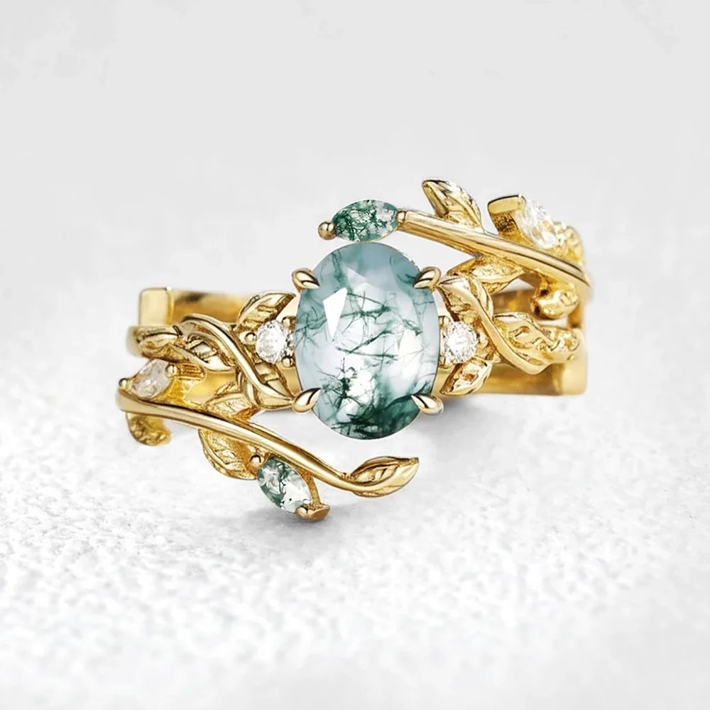 Adela’s Canopy | Moss Agate Leafy Bridal Set 2pcs
