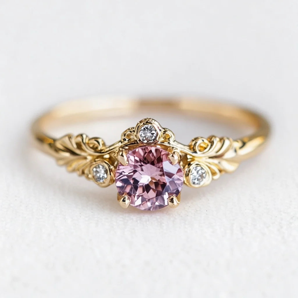Aurelia’s Blossom | Round Rose Quartz Floral Halo Ring