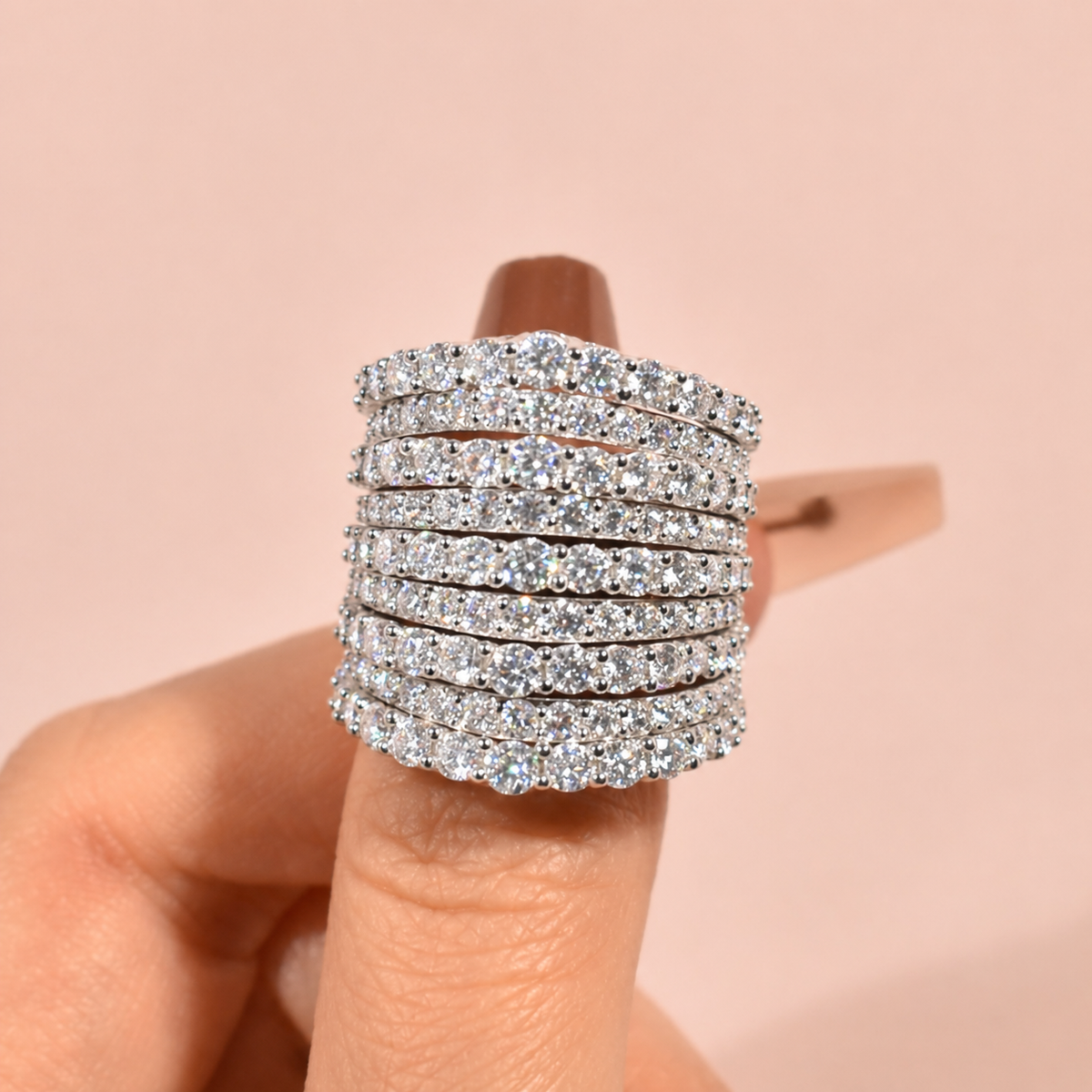 Dazzling 925 Sterling Silver Pave Round Cut Wide Band Wedding Ring