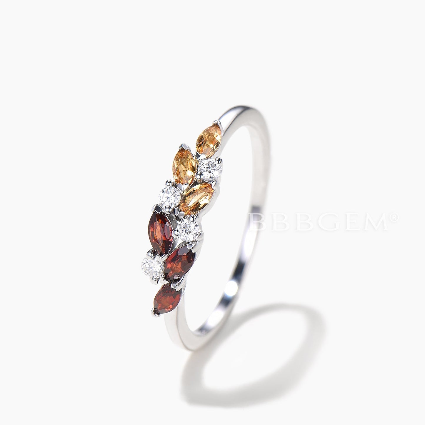 Multi Marquise Cut Stones Cluster Ring Natural Citrine Garnet Wedding Band