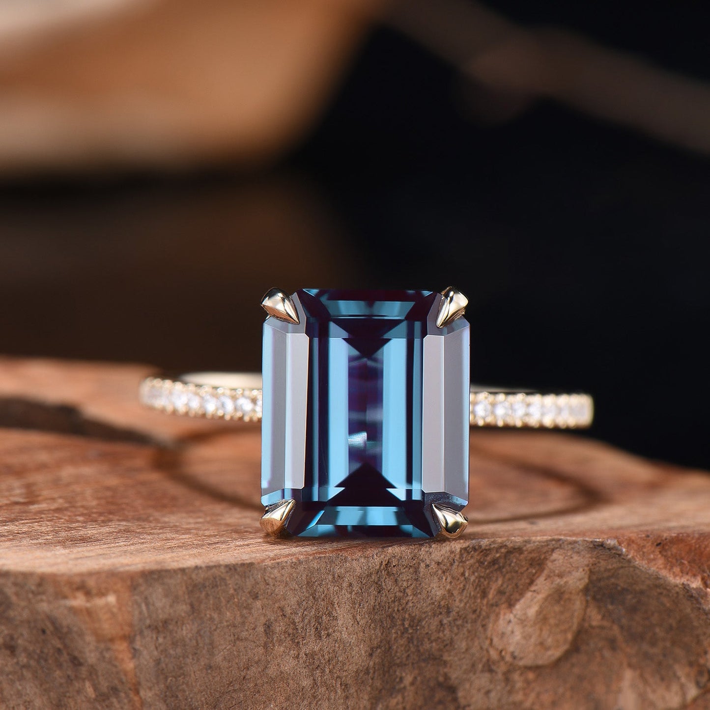 Hidden Halo Emerald Cut Alexandrite Engagement Ring Vintage 14K Rose Gold 6CT Alexandrite Diamond Wedding Ring Anniversary Gifts For Women