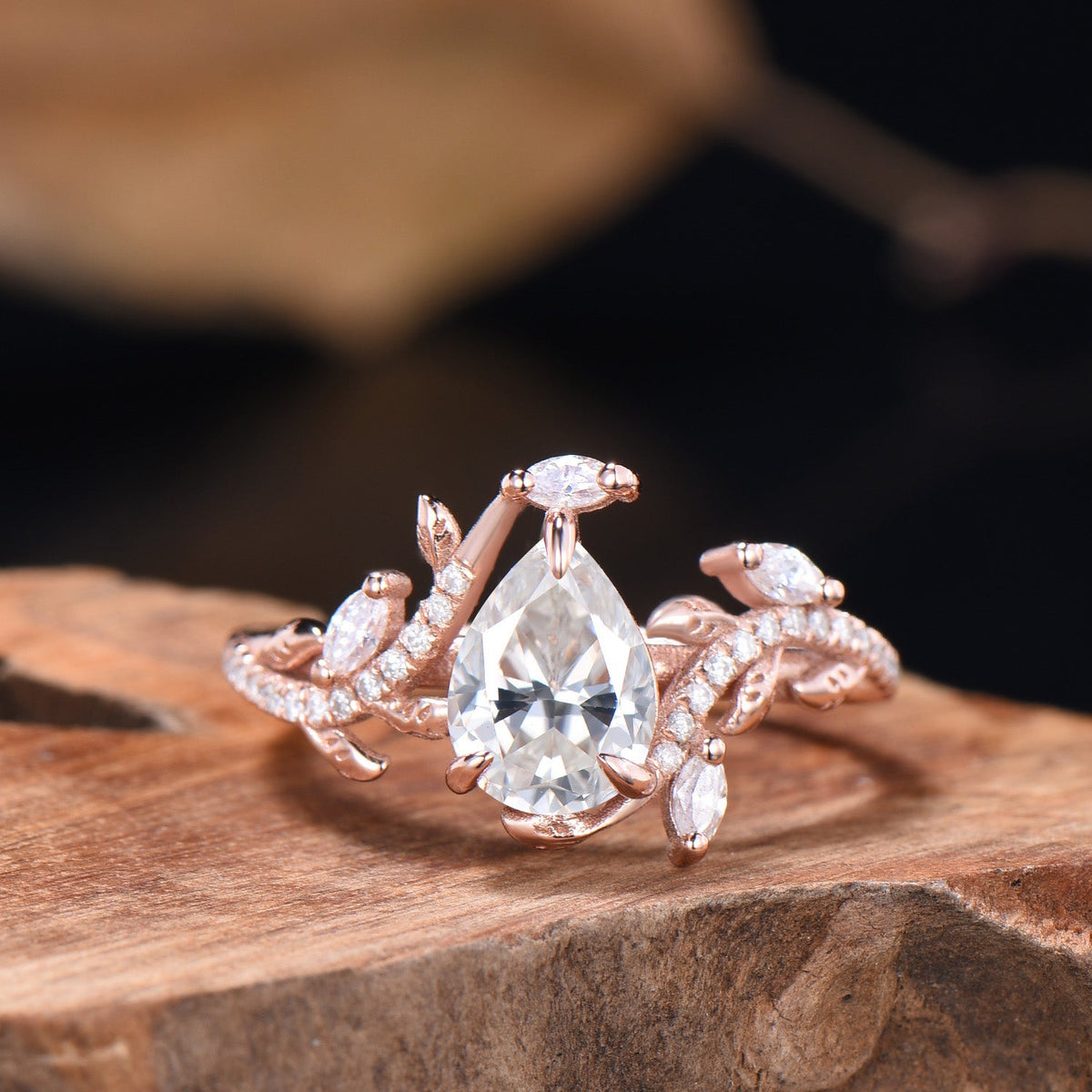 Nature Inspired Moissanite Bridal Set Teardrop Cut Moissanite Snake Engagement Ring Diamond Leaf Wedding Band Anniversary Gifts For Women