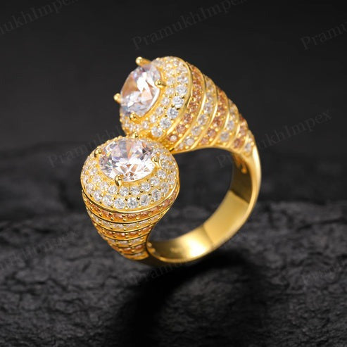 Yellow Gold Plated 925 Silver Iced Out VVS Moissanite Teardrop Ring