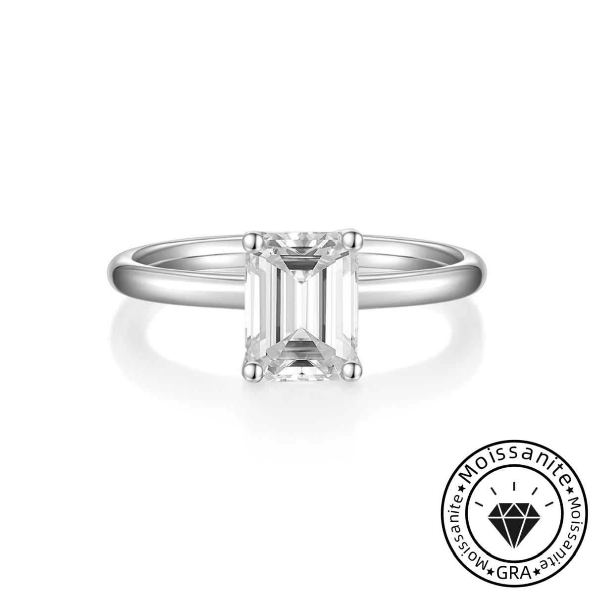 Classic Solarii Moissanite 2.0ct Emerald Cut  925 Sterling Silver Engagement Ring