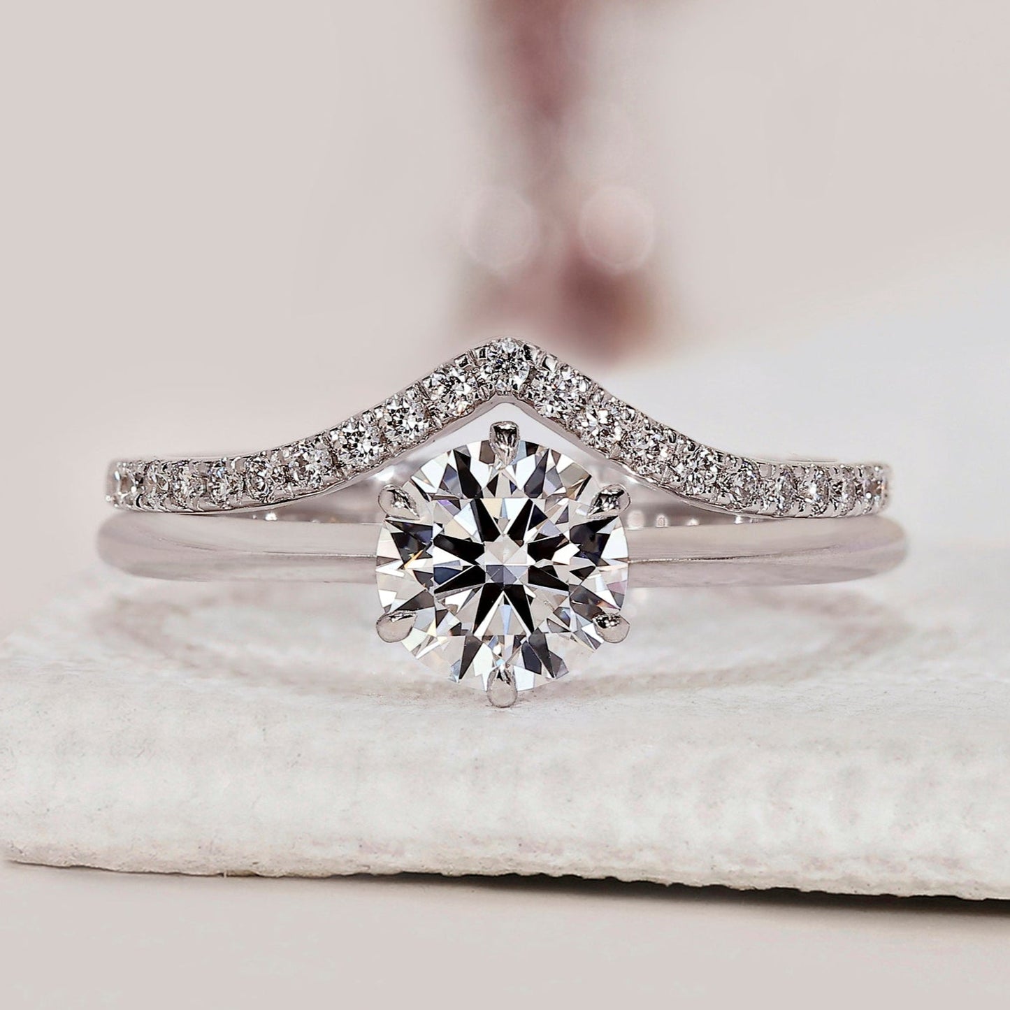 White Gold Round Cut Engagement Ring With Wedding Band