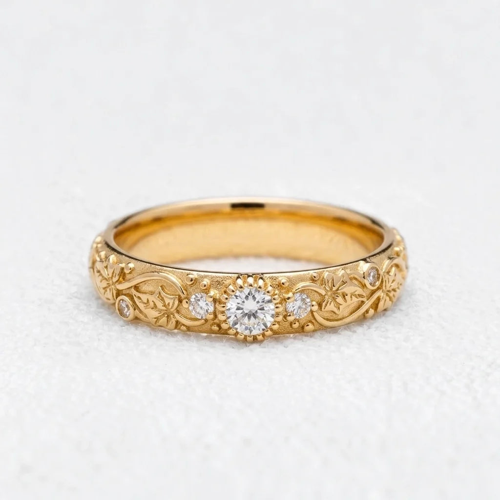Ivy’s Twinkle | Diamond & Ivy Leaf Wedding Band