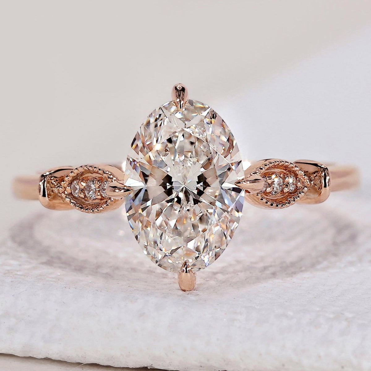 Oval Diamond Engagement Ring – Milgrain Design