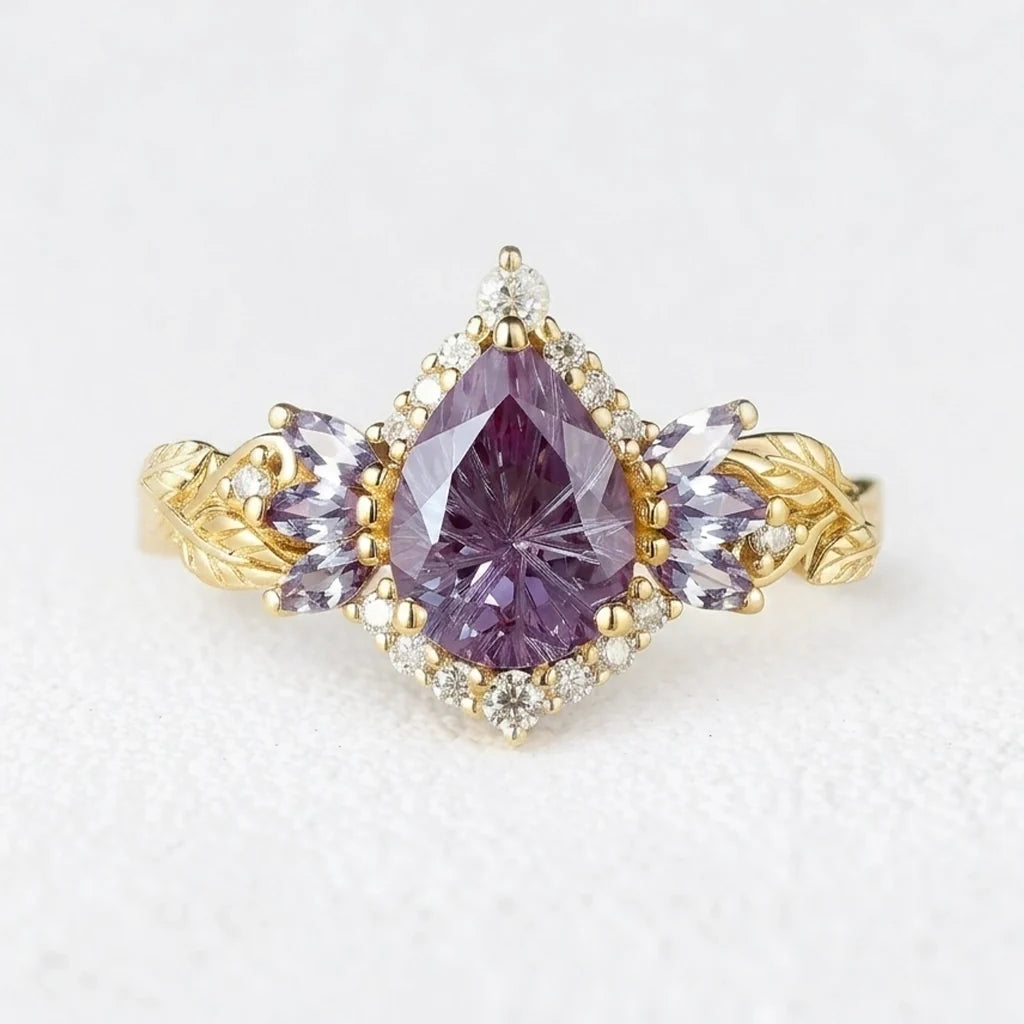 Lyra's Mirage | Vintage Sparkle Cut Alexandrite Halo Engagement Ring