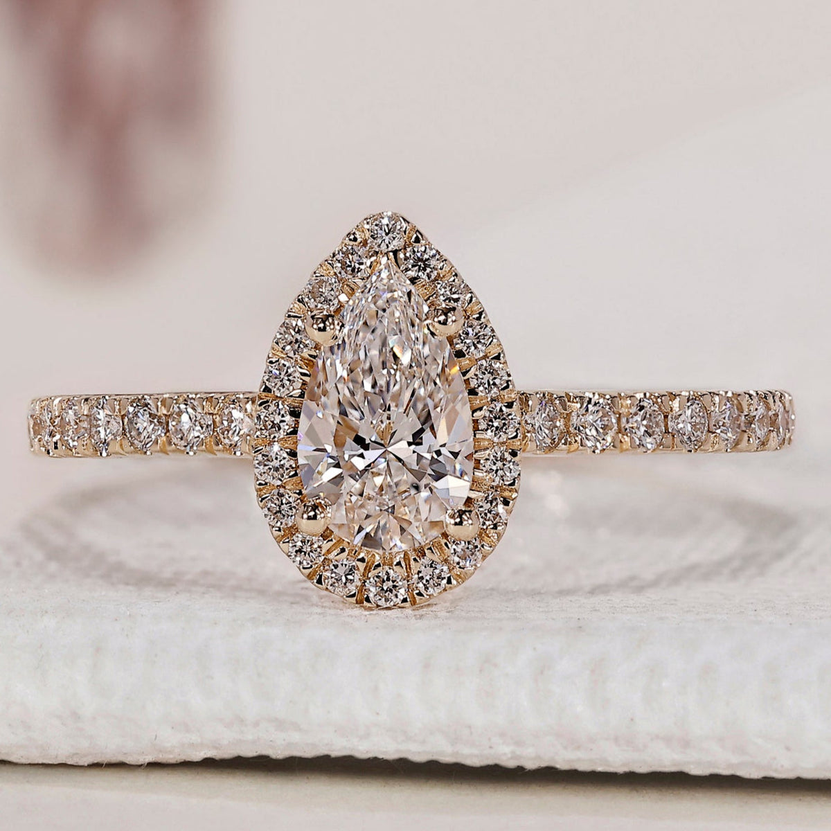 Pear Shaped Engagement Ring - Pave Setting