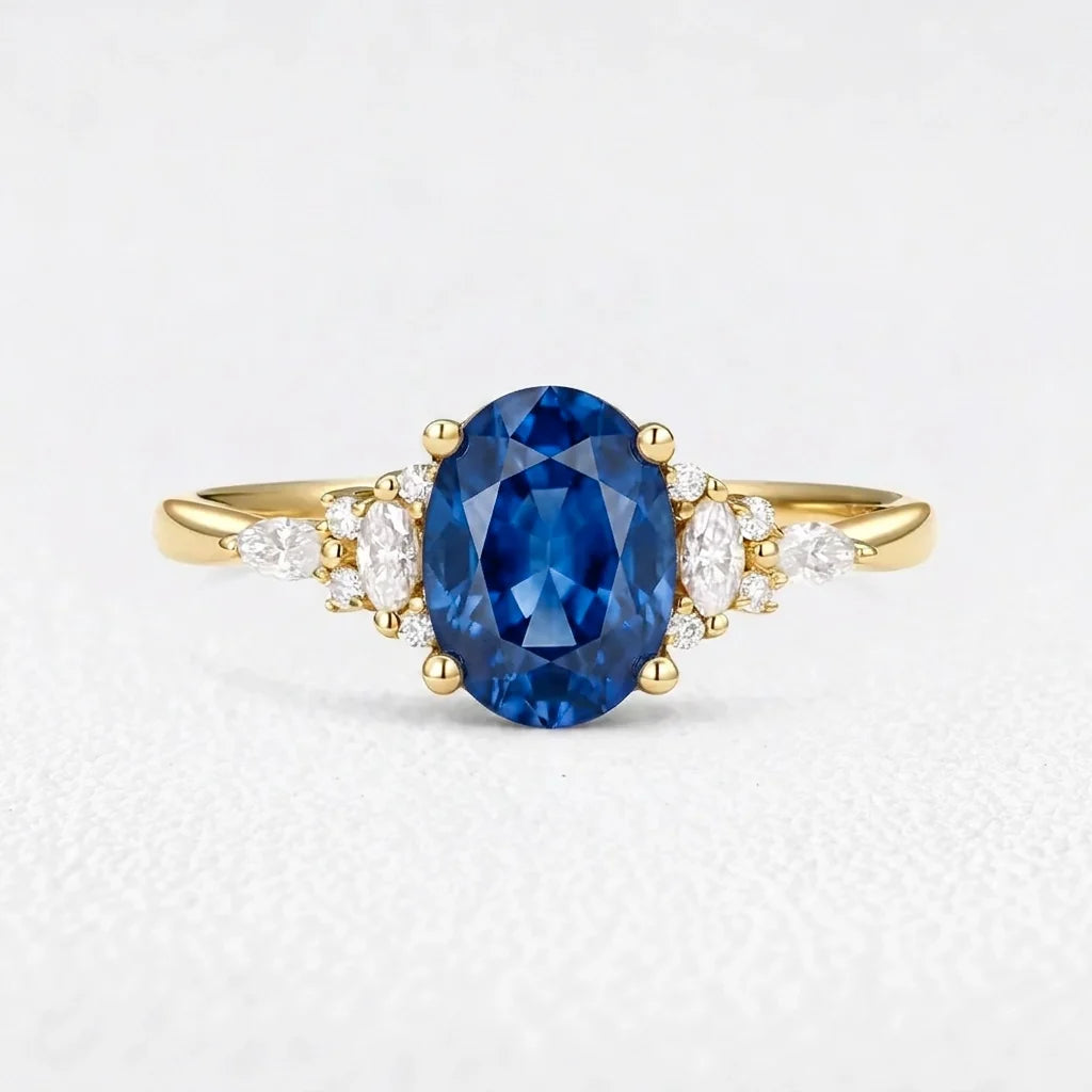 Alexandria‘s Coronet | 1.5CT Classic Oval Blue Sapphire Engagement Ring