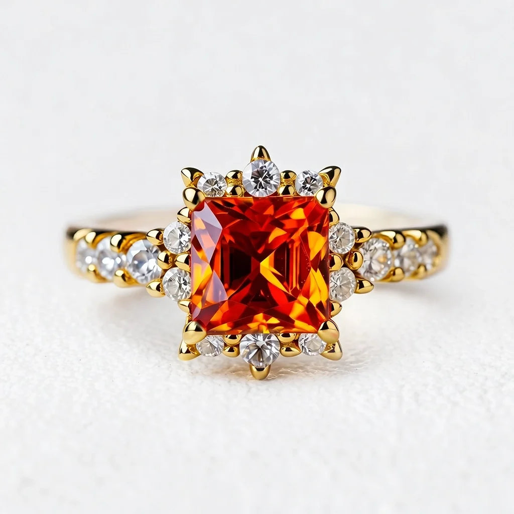 Aurora‘s Sundown | Princess Cut Orange Sapphire Engagement Ring