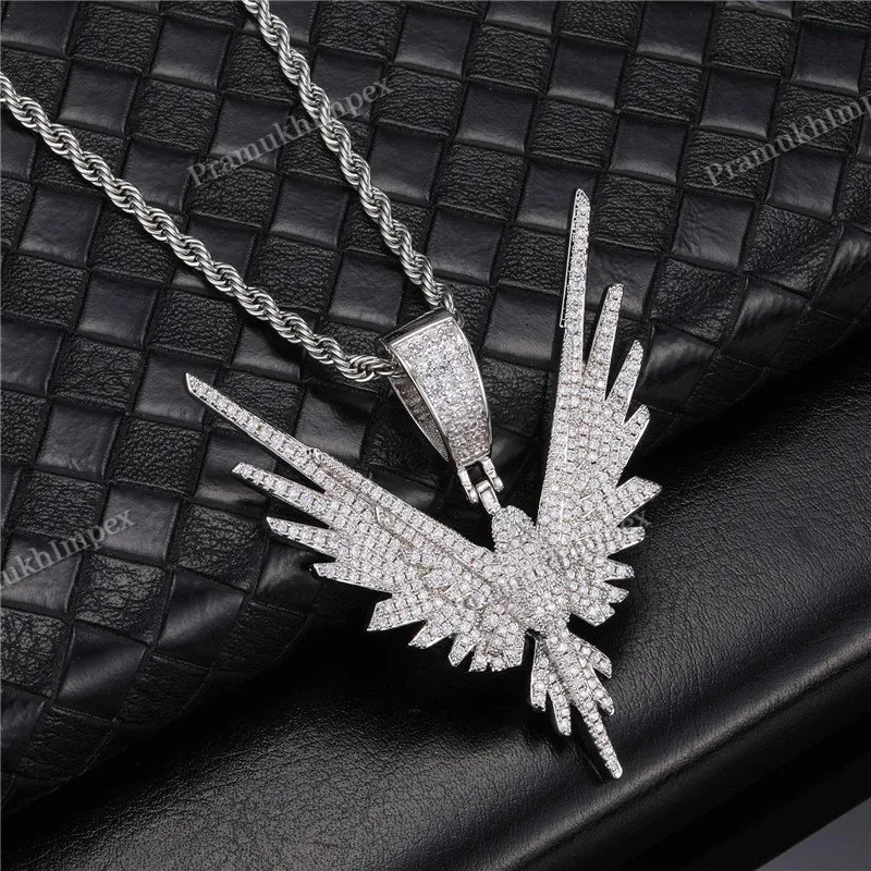 Custom Handmade Moissanite Studded 925 Silver Gold Plated Eagle Necklace