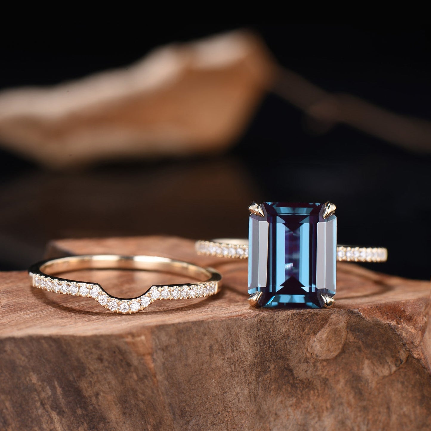 Hidden Halo Emerald Cut Alexandrite Engagement Ring Vintage 14K Rose Gold 6CT Alexandrite Diamond Wedding Ring Anniversary Gifts For Women