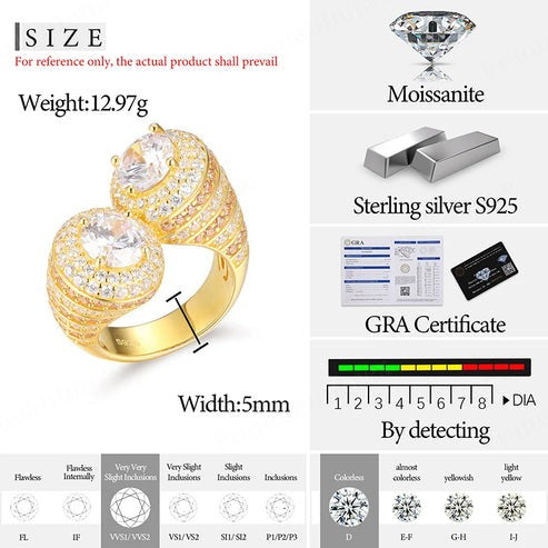 Yellow Gold Plated 925 Silver Iced Out VVS Moissanite Teardrop Ring