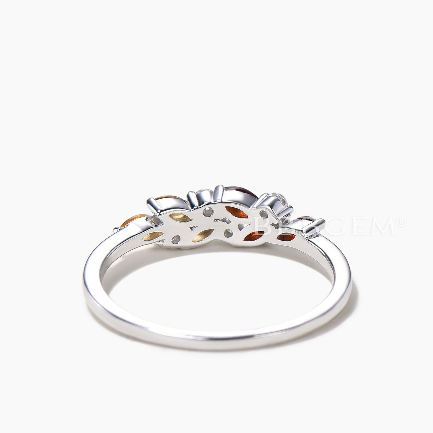 Multi Marquise Cut Stones Cluster Ring Natural Citrine Garnet Wedding Band