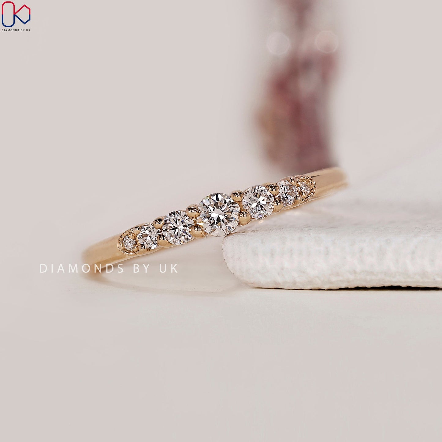 7 Stone Round Diamond Yellow Gold Wedding Band