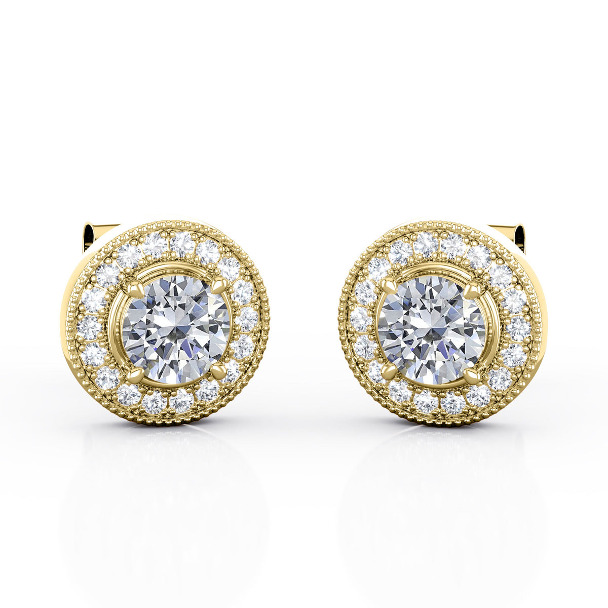 Milgrain Set Moissanite and Diamond Stud Earrings