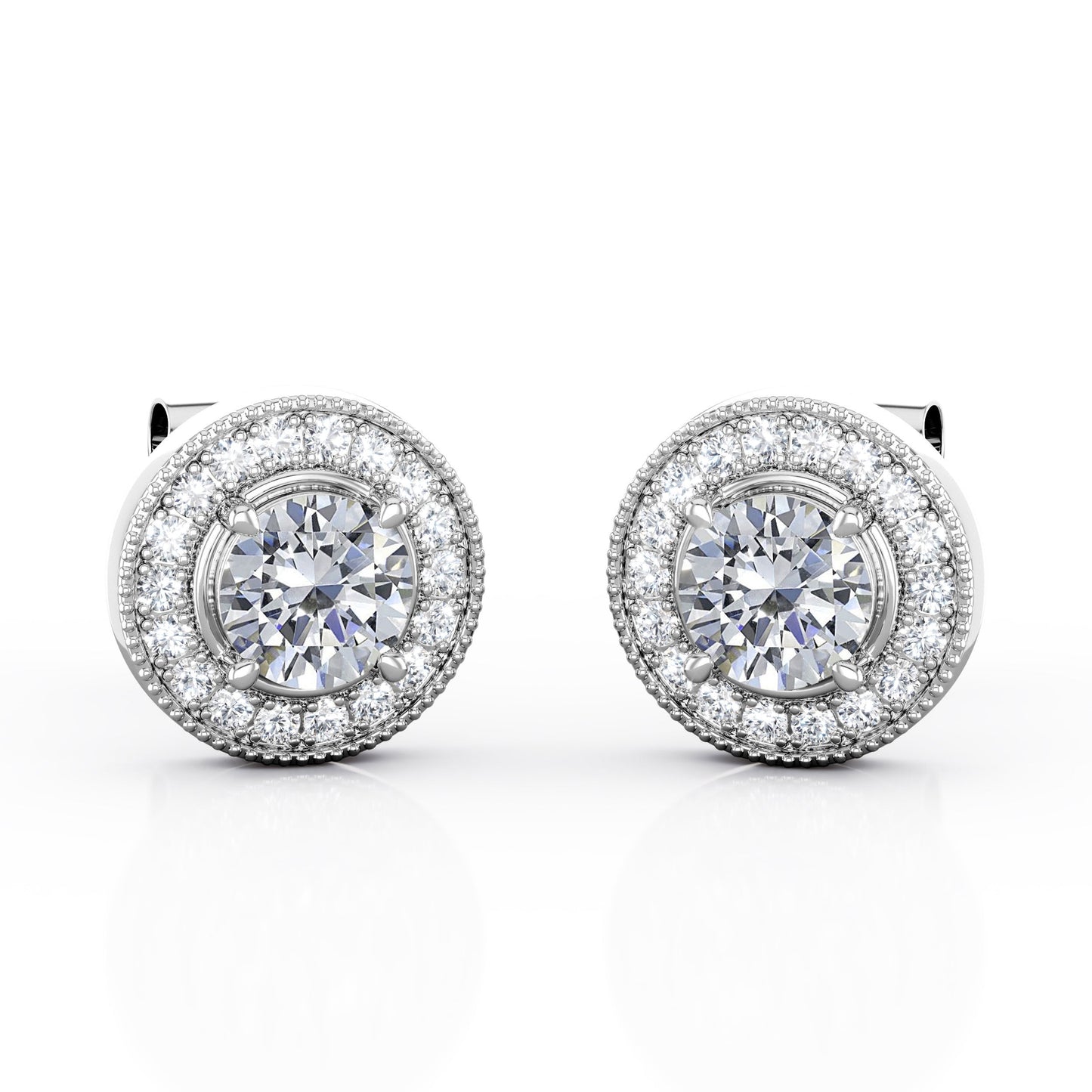 Milgrain Set Moissanite and Diamond Stud Earrings