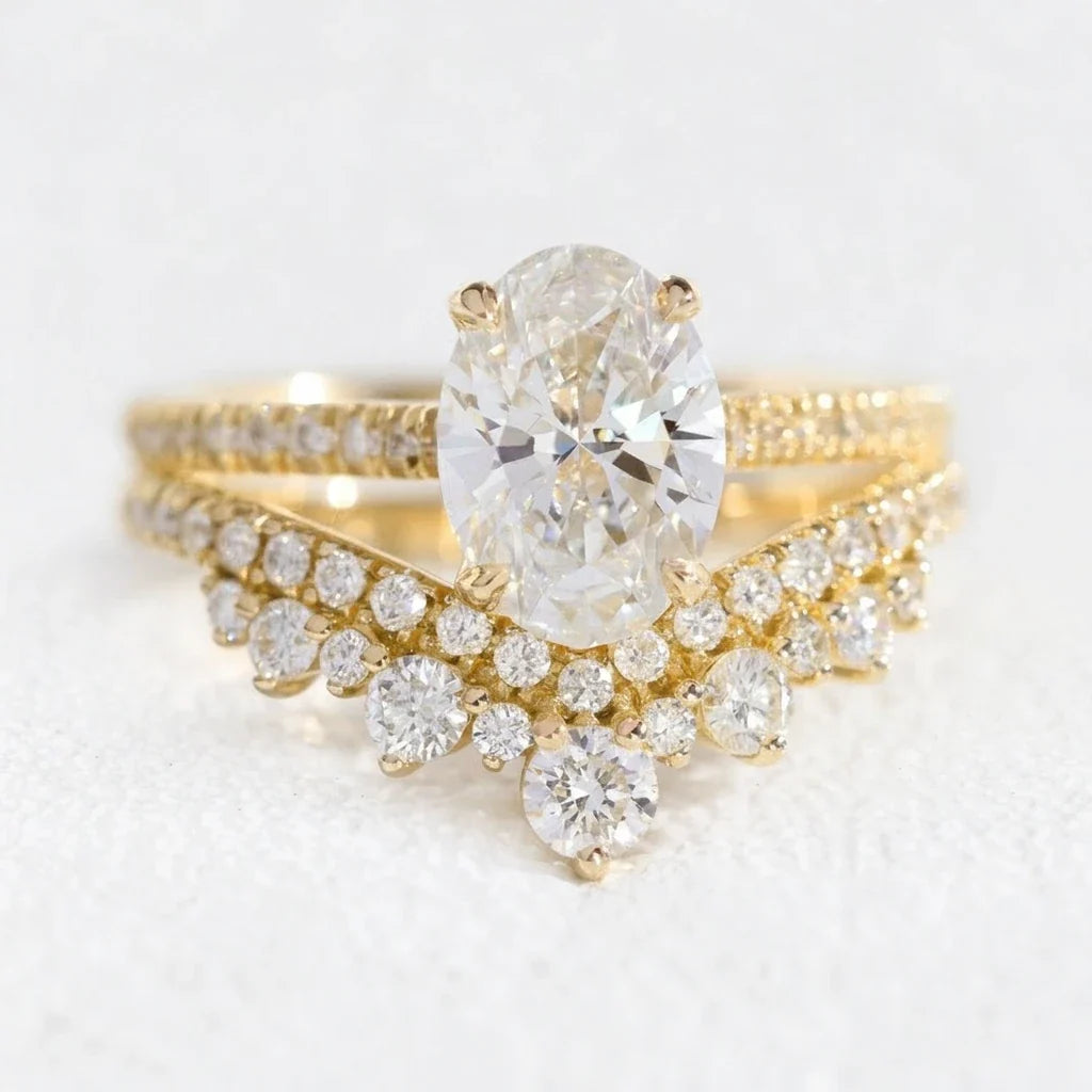 Grace’s Tiara | Vintage Oval Cut Lab Diamond Bridal Set 2pcs