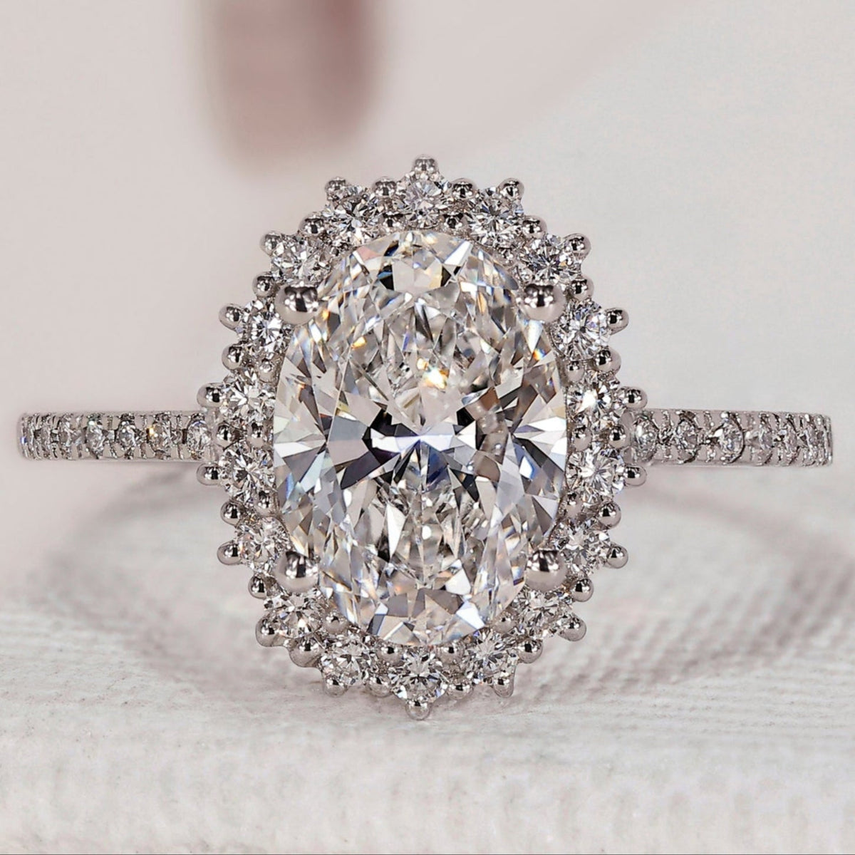 Oval Halo Engagement Ring - Pave Setting