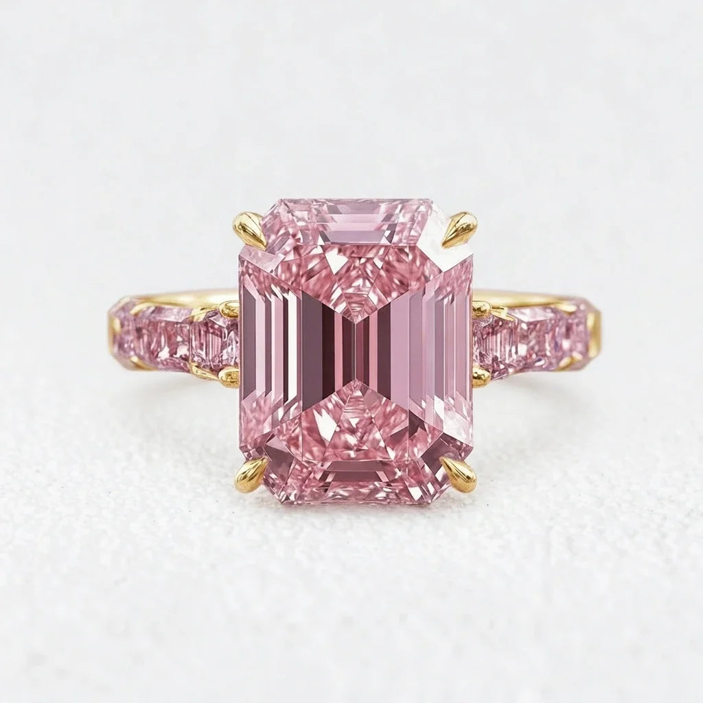 Elara’s Devotion | 3CT Emerald Cut Pink Sapphire Solitaire Engagement Ring