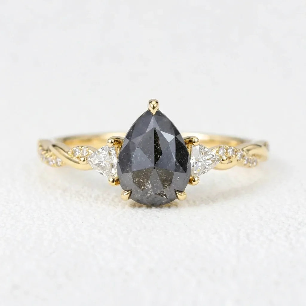 Isadora’s Trilogy | 1.2CT Pear Cut Salt & Pepper Diamond Engagement Ring