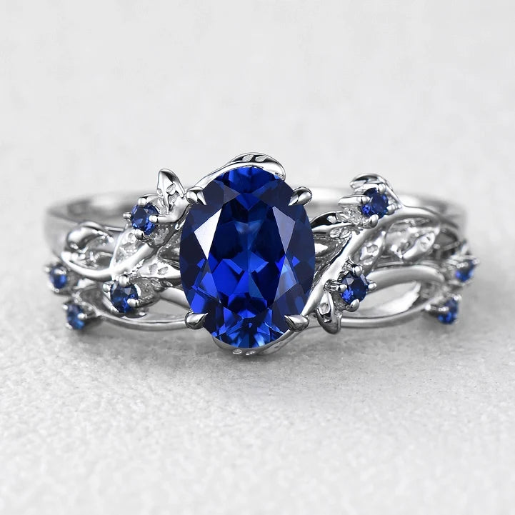 Alexandra’s Heritage | Art Deco Oval Blue Sapphire Vine Bridal Set 2pcs