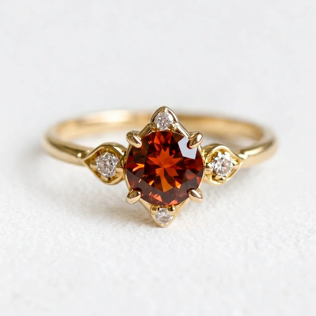 Juliet’s Crimson | Round Cut Garnet Halo Engagement Ring