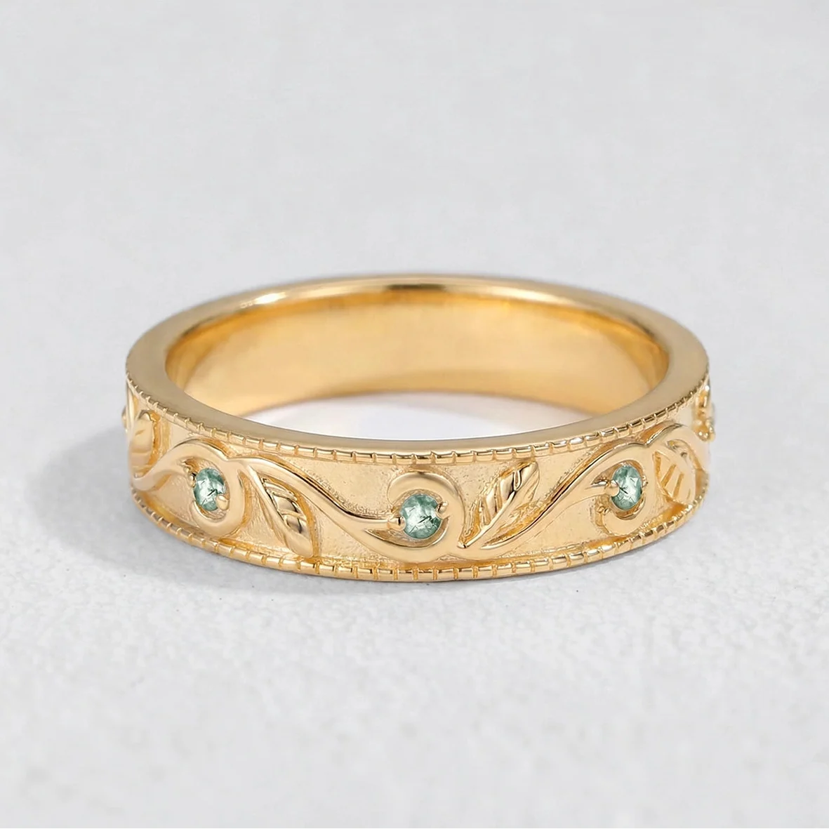 Marguerite’s Garland | Pear Cut Moss Agate Couple’s Ring Set 3pcs