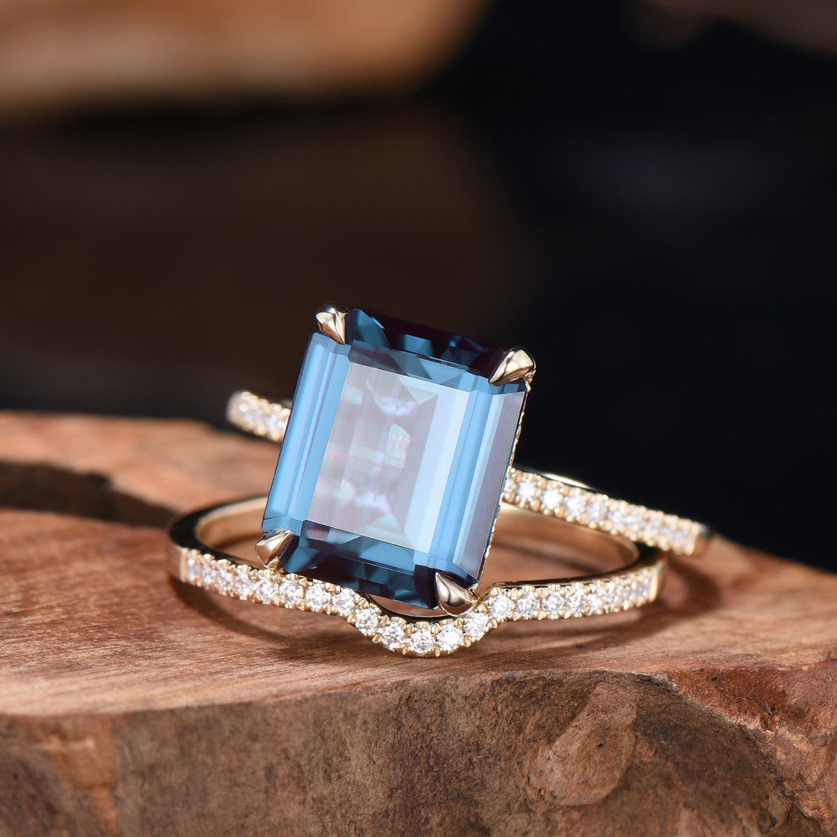 Hidden Halo Emerald Cut Alexandrite Engagement Ring Vintage 14K Rose Gold 6CT Alexandrite Diamond Wedding Ring Anniversary Gifts For Women