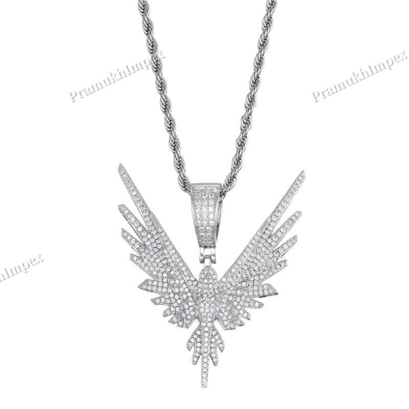 Custom Handmade Moissanite Studded 925 Silver Gold Plated Eagle Necklace