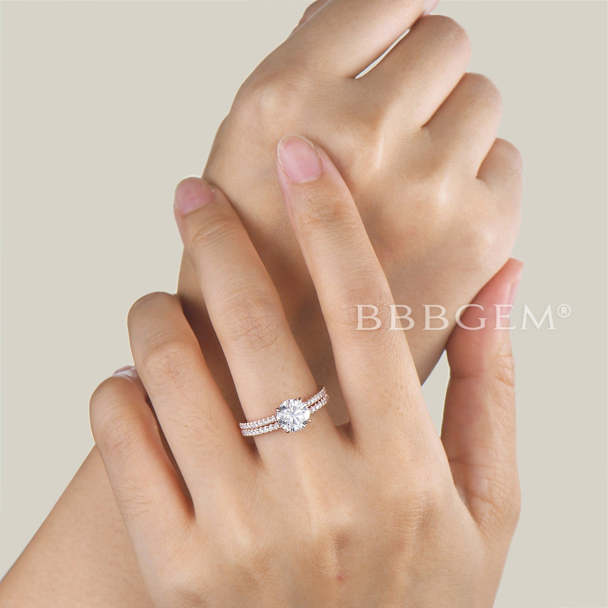 Round Cut IGI Certificate Lab Grown Diamond Ring Diamond Half Eternity Bridal Set