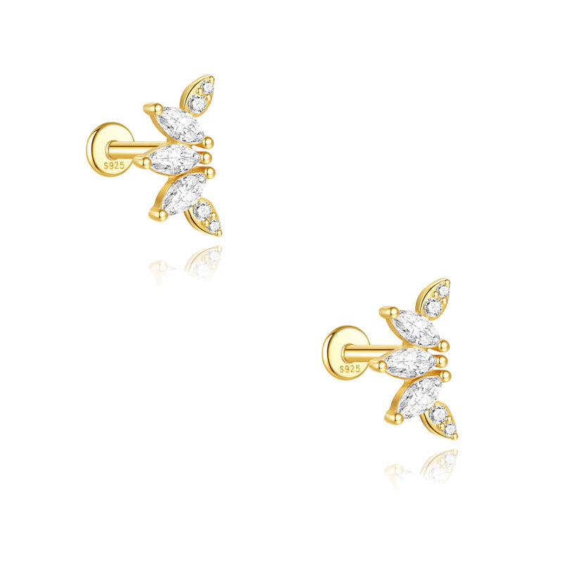S925 Sterling Silver Gold Plated Marquise CZ Butterfly Flat Back Cartilage Earring