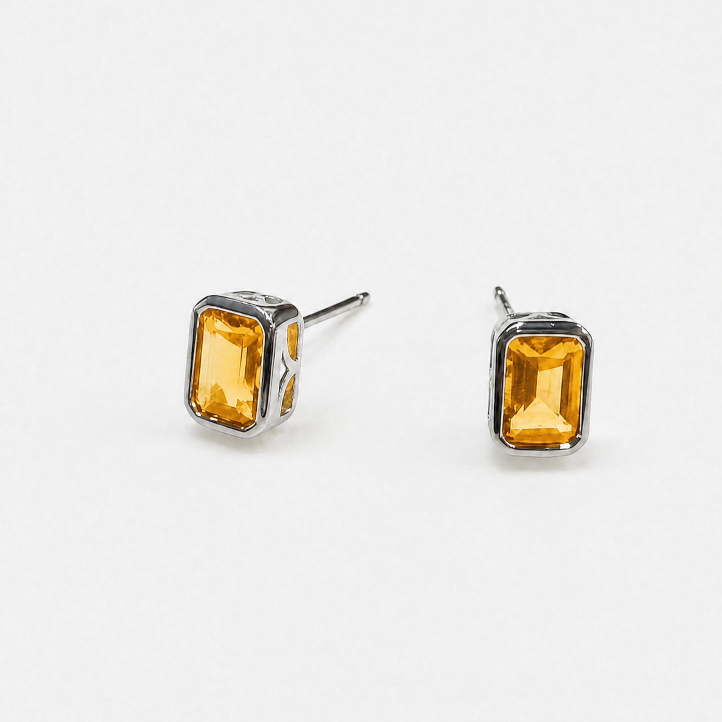 Emerald Cut Bezel Studs | Citrine | Sterling Silver