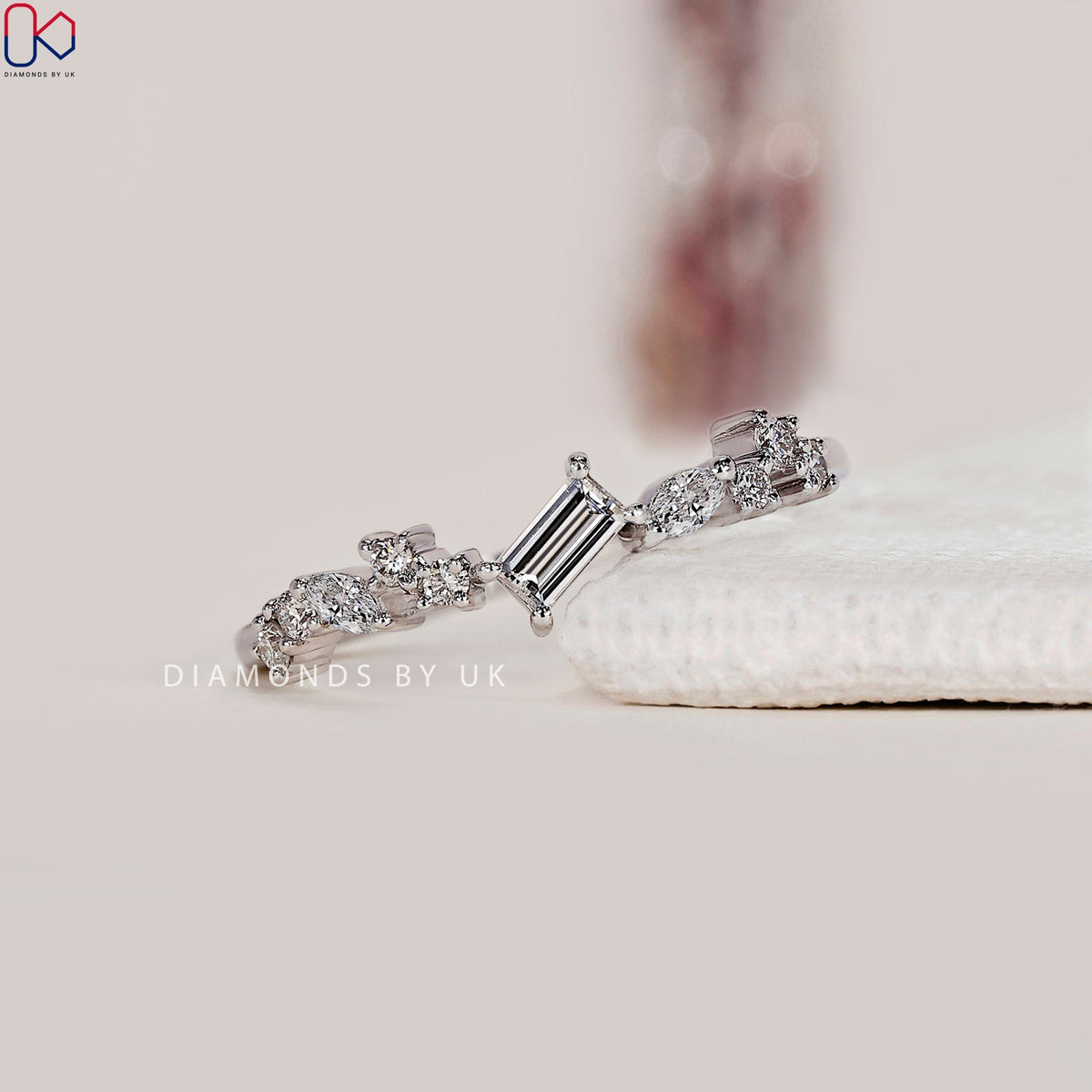Baguette, Marquise And Round Cut White Gold Diamond Band