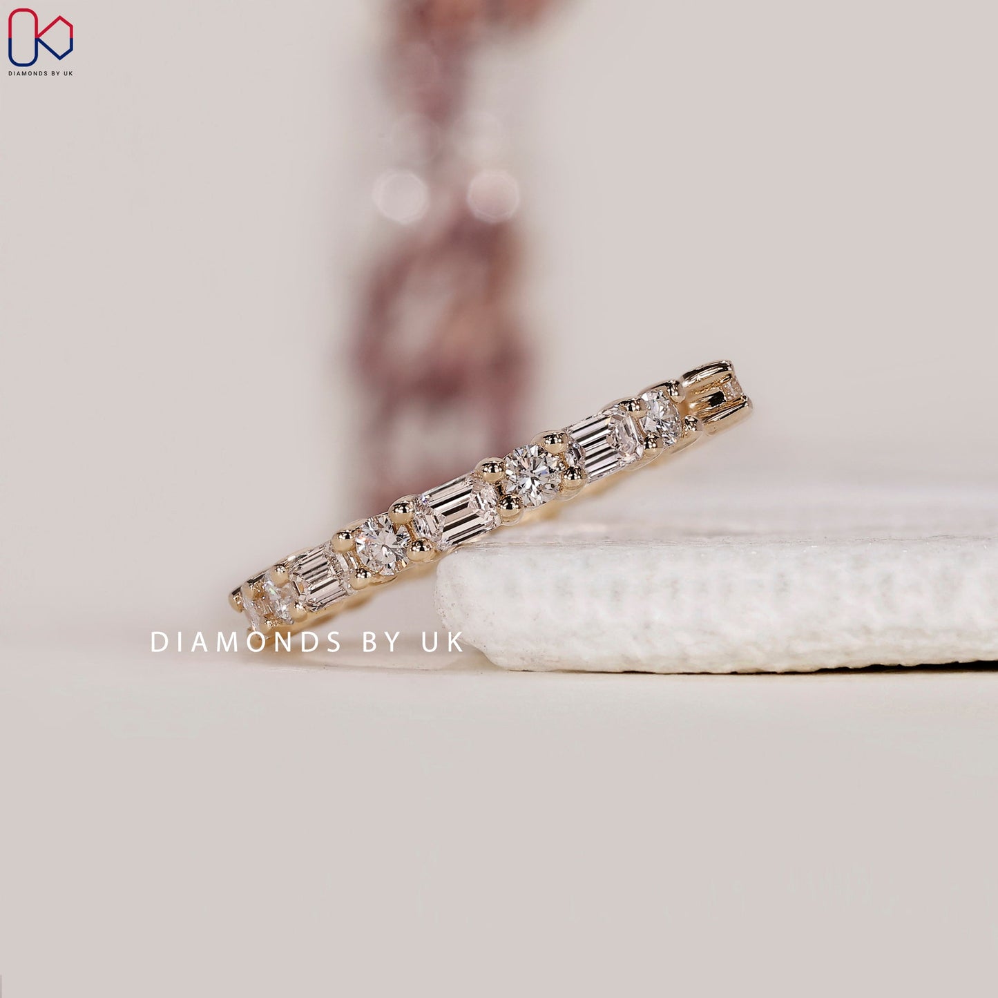 Open Gap Emerald and Round Wedding Band