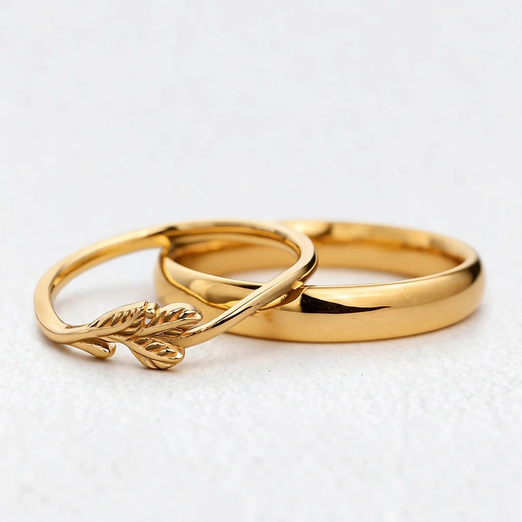 The Minimalist Pair – Classic & Leaf Designs in Polished Wedding Bands