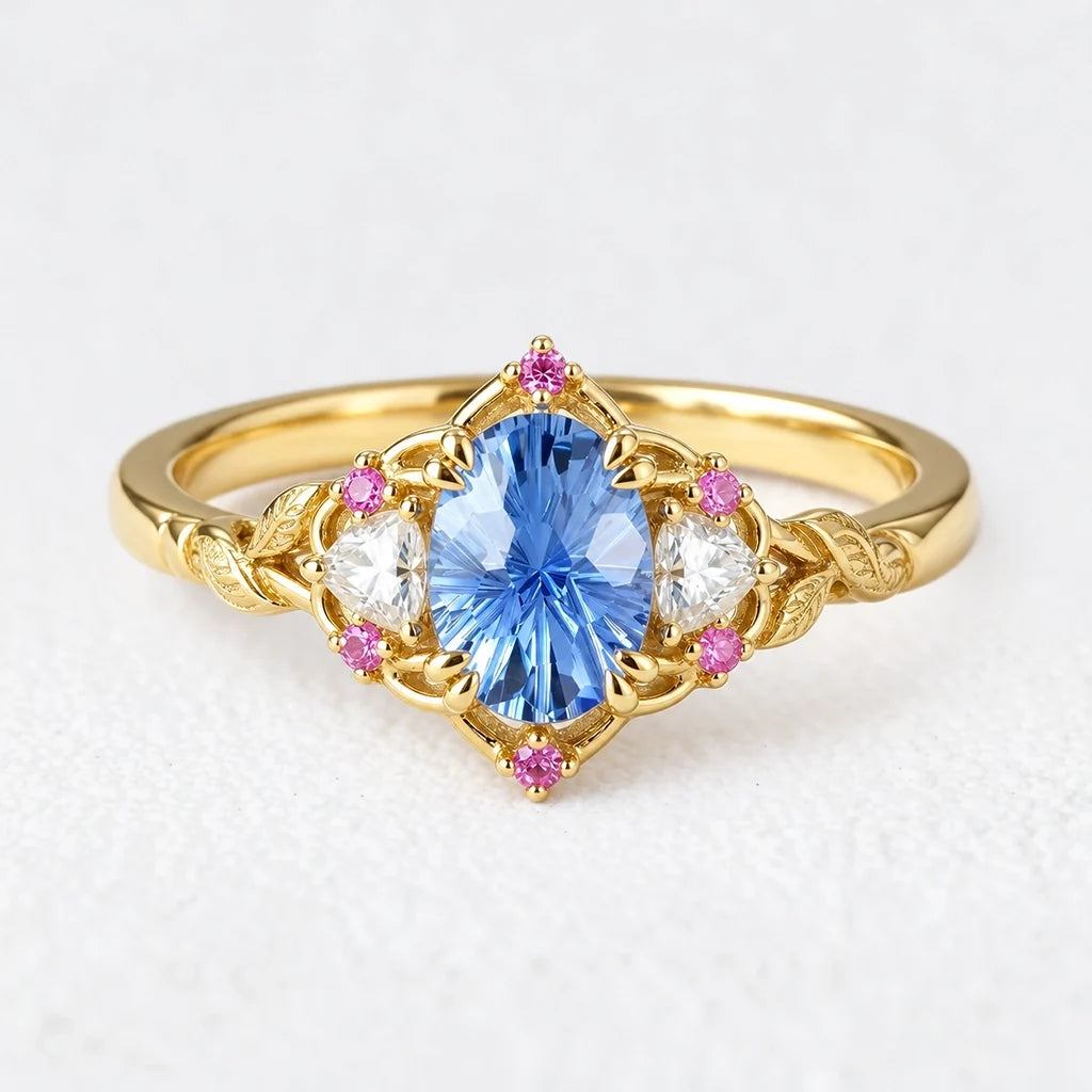 Audrey Three-Stone Sparkle Cut Sapphire Engagement Ring