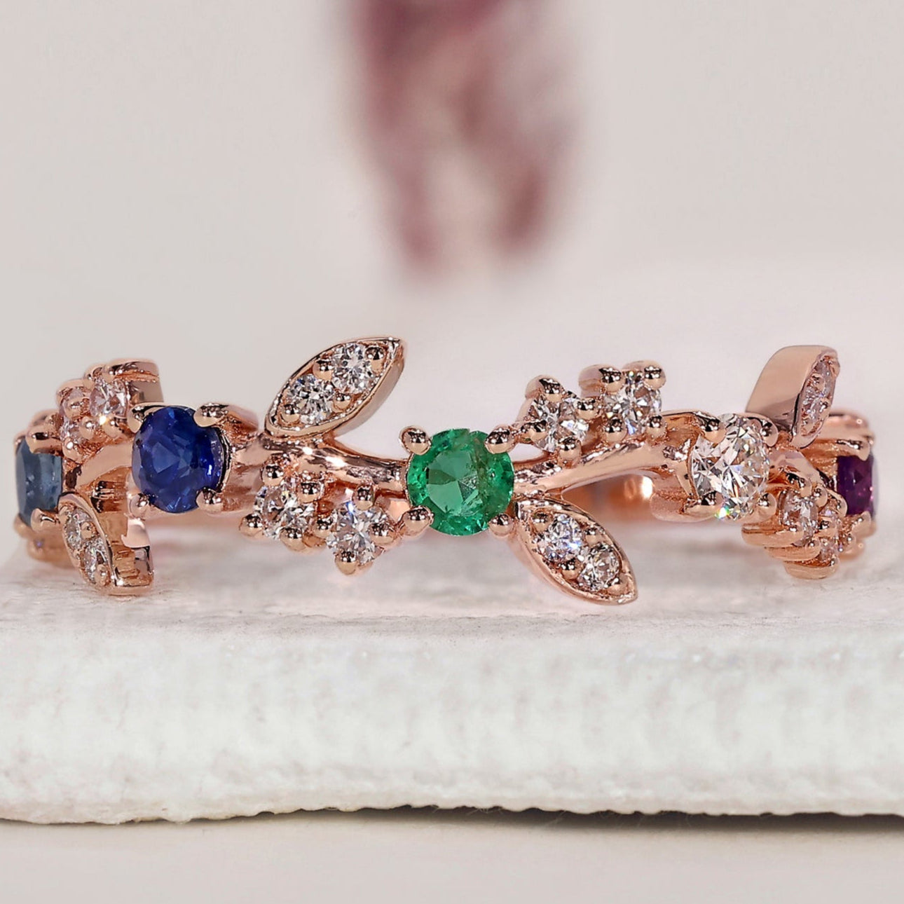 Birthstone Wedding Band – Nature-Inspired Elegance