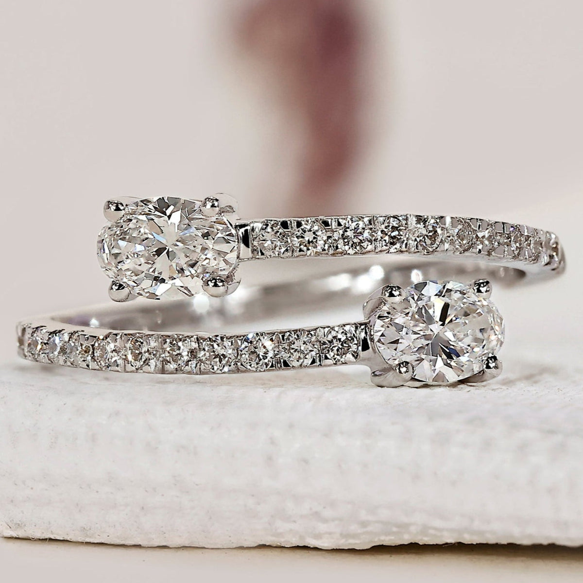 Oval Diamond Ring In Bypass Setting
