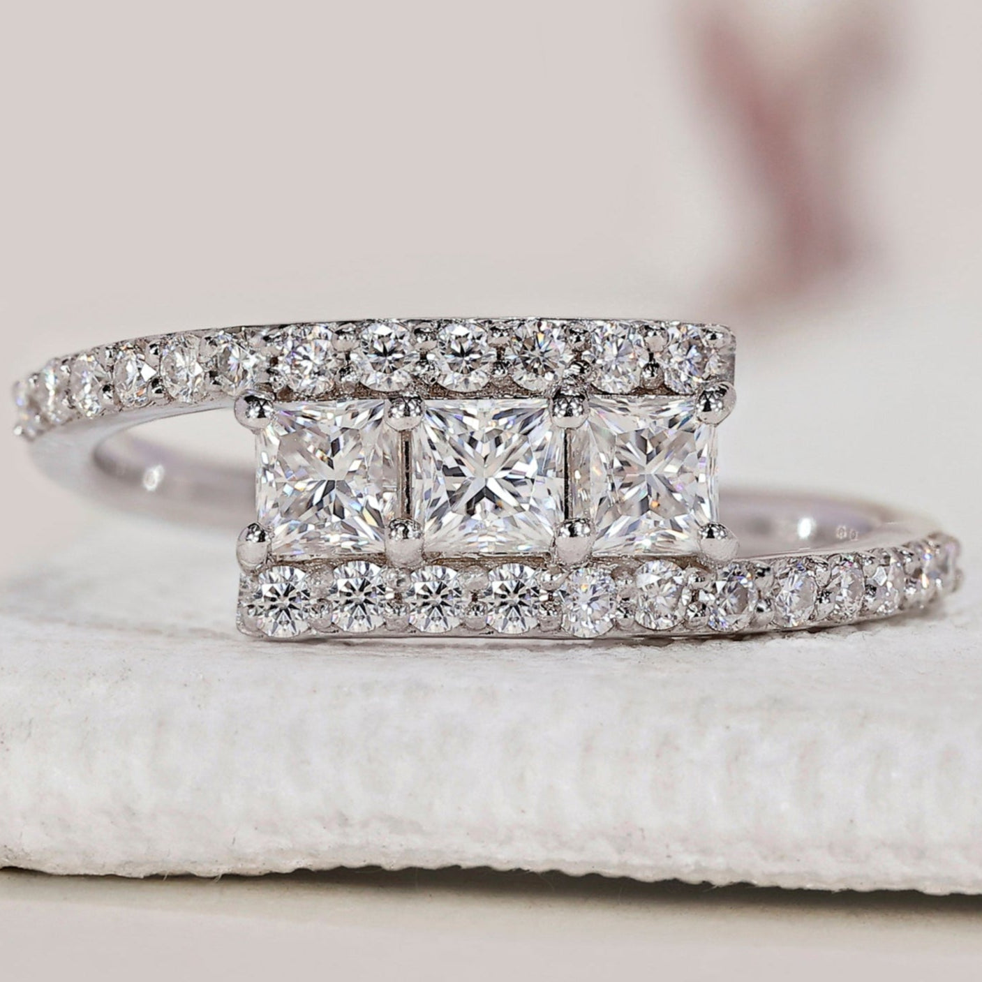 Three Diamond Princess Cut Wedding Band